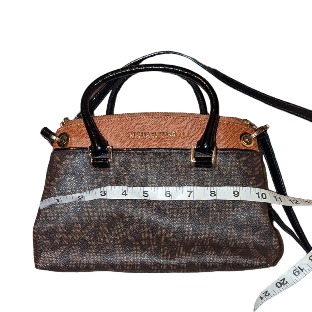 Michael Kors Aubrie Leather Brown MK Small Satchel Crossbody Bag Purse - Picture 11 of 13